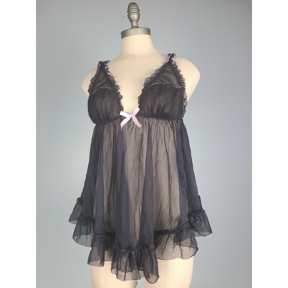 Y2K Victoria's Secret Babydoll Top Pink Black Coquette It Girl French Maid